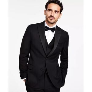 Alfani Men's Black Slim-Fit Tonal Trim Formal Evening Tuxedo Jacket Size 44S